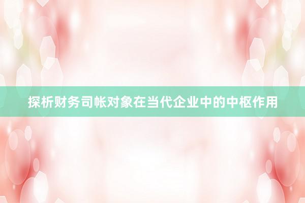 探析财务司帐对象在当代企业中的中枢作用