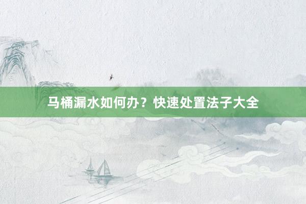 马桶漏水如何办？快速处置法子大全